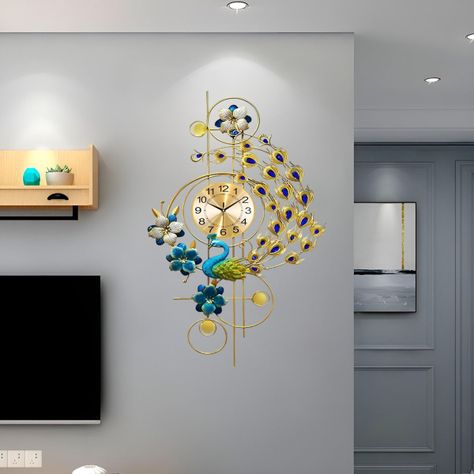 Reloj Pared Pavo Real Grande Decorativo Silencioso Jhn-4