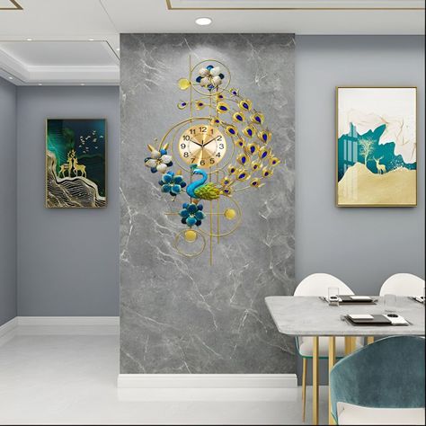 Reloj Pared Pavo Real Grande Decorativo Silencioso Jhn-6