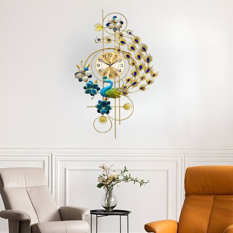 Reloj Pared Pavo Real Grande Decorativo Silencioso Jhn-8