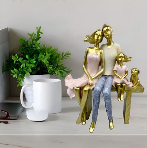Estatua Familia Sentada Decoración Escultura Amor Jhn-2