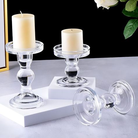 Set de 2 Candelabro Portavelas Cristal Centro Mesa 14cm Jhn-3