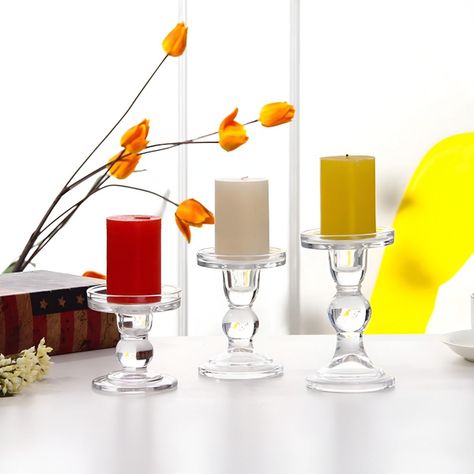 Set de 2 Candelabro Portavelas Cristal Centro Mesa 14cm Jhn-7