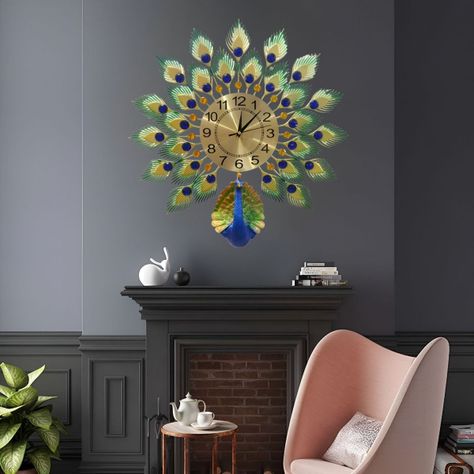 Reloj Pared Pavo Real Grande Decorativo Creativo Jhn-2