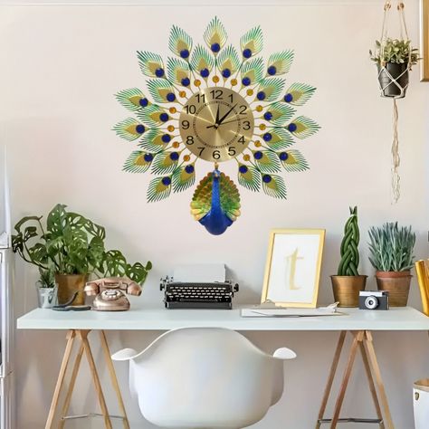 Reloj Pared Pavo Real Grande Decorativo Creativo Jhn-9