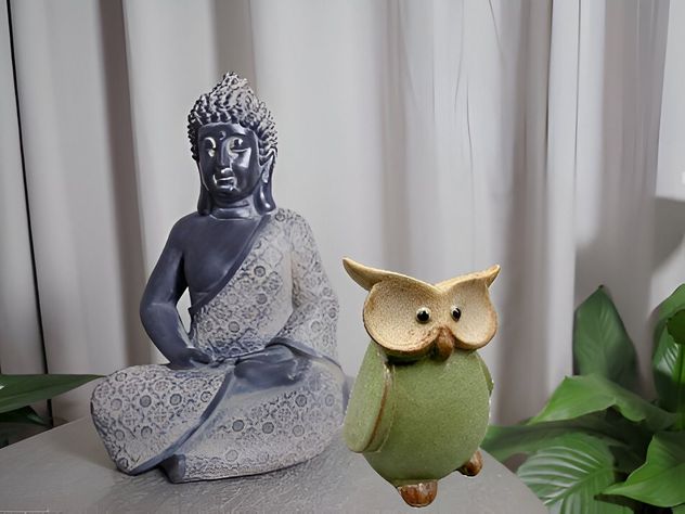 Set de 2 Estatua Búho Cerámica Decorativa Hogar Jhn-7