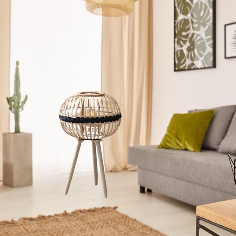 Candelabro Japonés Mimbre Bambú Decoración Natural Jhn-8