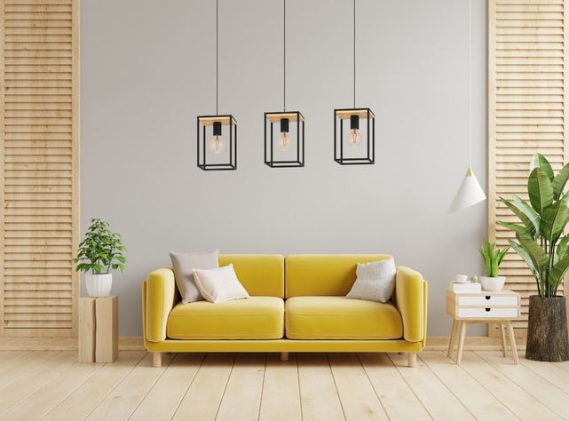 Lampara Colgante Industrial 3 Luces Marco Metal Madera Lau-7