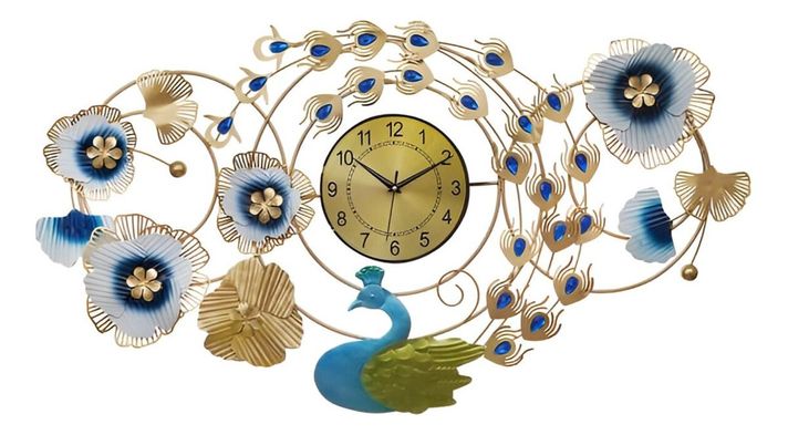Reloj Pared Floral Pavo Real Decorativo Atemporal Jhn-0