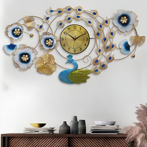 Reloj Pared Floral Pavo Real Decorativo Atemporal Jhn-1