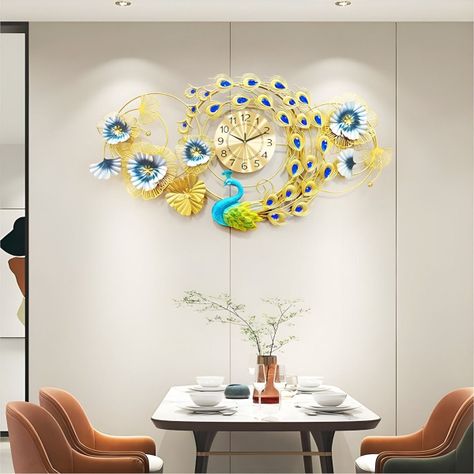 Reloj Pared Floral Pavo Real Decorativo Atemporal Jhn-2