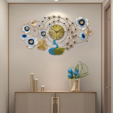 Reloj Pared Floral Pavo Real Decorativo Atemporal Jhn-4