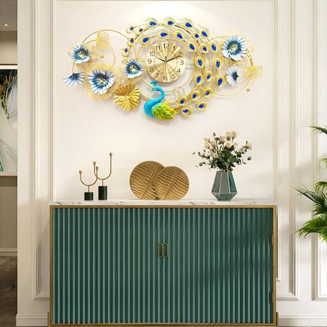 Reloj Pared Floral Pavo Real Decorativo Atemporal Jhn-6