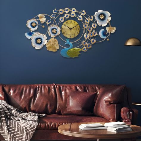Reloj Pared Floral Pavo Real Decorativo Atemporal Jhn-7