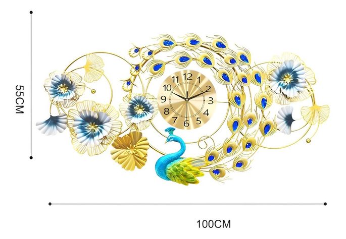 Reloj Pared Floral Pavo Real Decorativo Atemporal Jhn-9