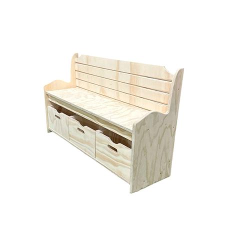 Banco Organizador de Madera Natural con 3 Cajones114x35-0