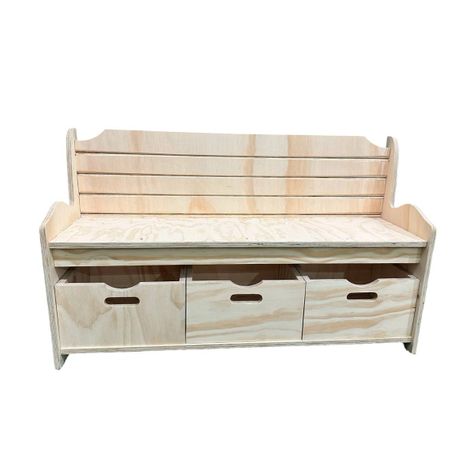Banco Organizador de Madera Natural con 3 Cajones114x35-3
