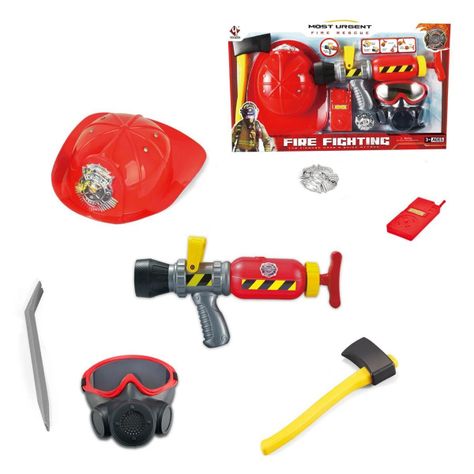 Set De Bombero Con Casco, Lanza Agua Y Accesorios-0