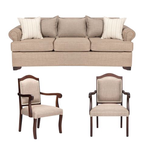 Juego de Living 311 Antonia beige sofa con resortes + 2 sitiales madera -0