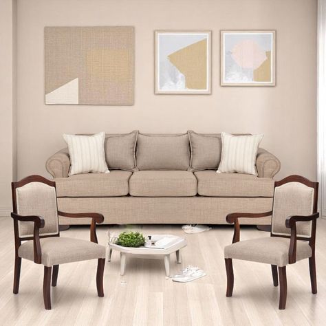 Juego de Living 311 Antonia beige sofa con resortes + 2 sitiales madera -1