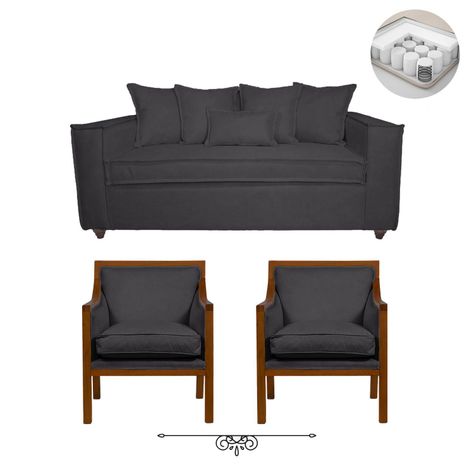 Juego de Living 311 Baco Gris Marengo Resorte Pocket-0