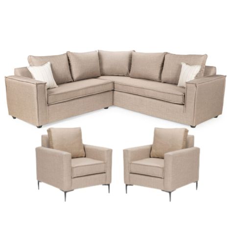 Living  311 Matilda beige seccional y 2 poltronas con resortes  -0