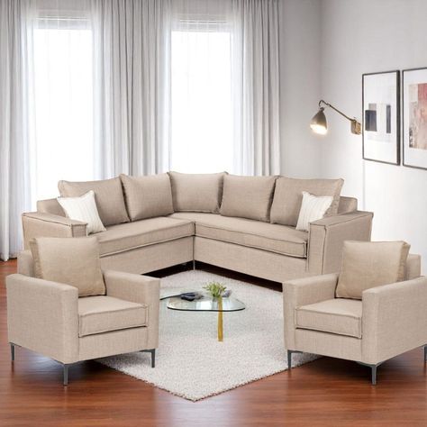 Living  311 Matilda beige seccional y 2 poltronas con resortes  -1