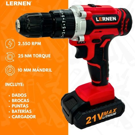 Taladro Percutor Destornillador Inalámbrico 21v + 2 Baterías-1