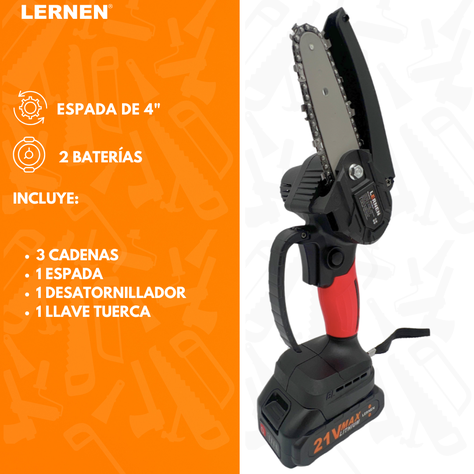 Motosierra Podadora Eléctrica 4" + 2 Baterias-1