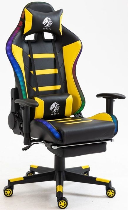 Silla Gamer Dragon Voolts Luces Led Bluetooth masajeador y apoya pies Amarillo/Negro-0