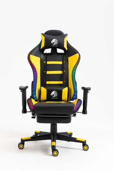 Silla Gamer Dragon Voolts Luces Led Bluetooth masajeador y apoya pies Amarillo/Negro-1