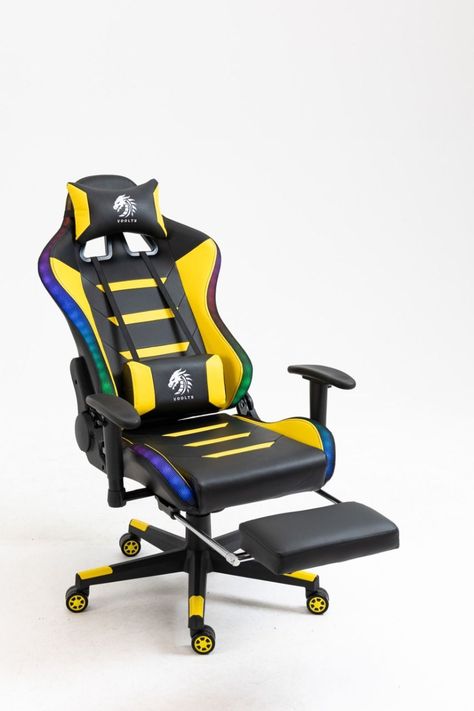 Silla Gamer Dragon Voolts Luces Led Bluetooth masajeador y apoya pies Amarillo/Negro-3