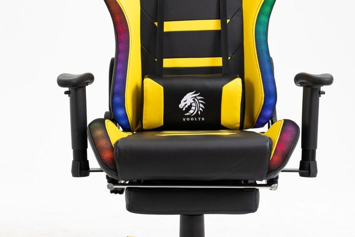 Silla Gamer Dragon Voolts Luces Led Bluetooth masajeador y apoya pies Amarillo/Negro-7