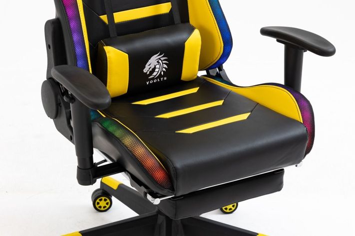 Silla Gamer Dragon Voolts Luces Led Bluetooth masajeador y apoya pies Amarillo/Negro-6