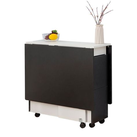 Comedor plegable multiuso + 4 taburetes Blanco/ Negro-3