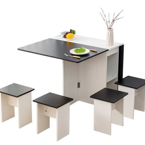 Comedor plegable multiuso + 4 taburetes Blanco/ Negro-4