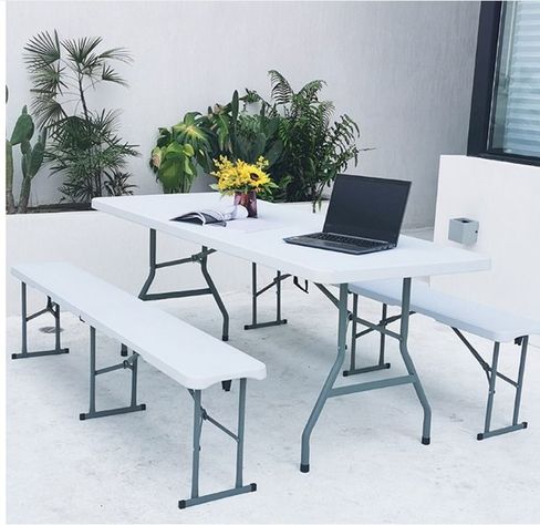 Juego de comedor plegable 1 mesa + 2 bancas-2