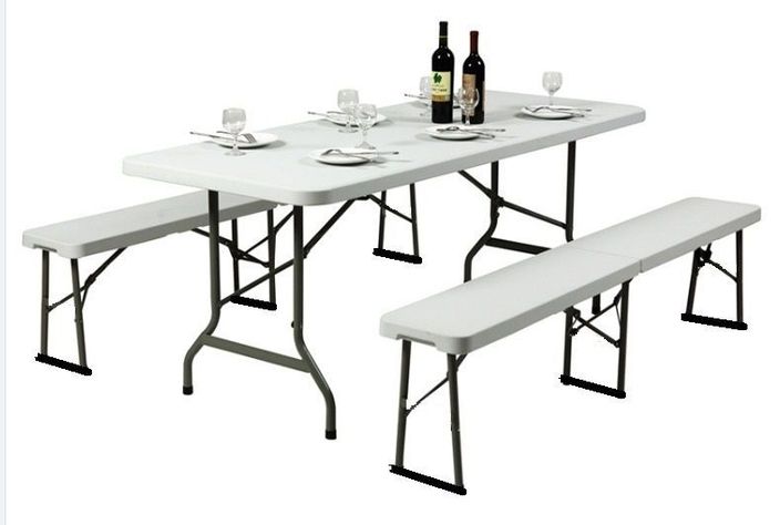Juego de comedor plegable 1 mesa + 2 bancas-0