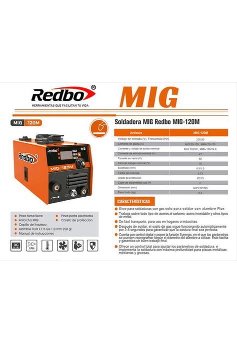 SOLDADORA MIG REDBO MIG-120M CON ACCESORIOS 120A-2