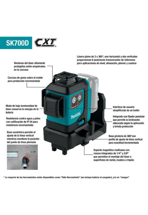 NIVEL LASER MAKITA SK700D 12V ROJO 4LIN SIN BAT NI CARG-2