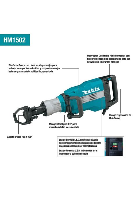 MARTILLO DEMOLEDOR HEX MAKITA HM1502 - 1850W 49.1J-1