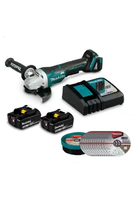 KIT MAKITA ESMERIL DGA458RFE 18V+2 BAT 3.0+ CARG + 12 DISCOS-0