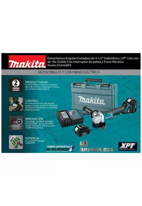 KIT MAKITA ESMERIL DGA458RFE 18V+2 BAT 3.0+ CARG + 12 DISCOS-1