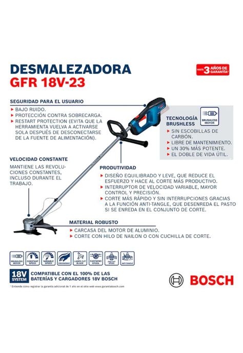 DESBROZADORA BOSCH GFR 18V-23 +BAT 8.0A+CARG-2