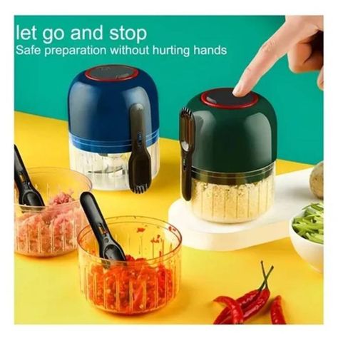 Mini Procesador Alimentos Picador Electrico Recargable Azul-3