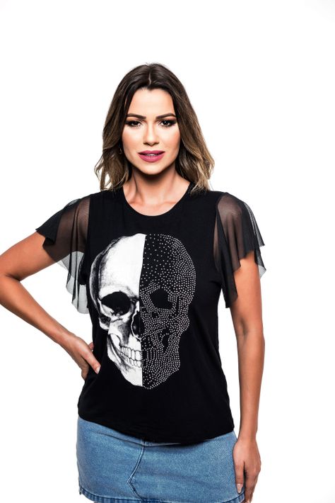 POLERA MC PEDRERIA TWO FACE SKULL BLACK RC-14-0