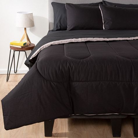 COMBO 55 PLUMON BICOLOR GRIS NEGRO 2 PLAZAS-4