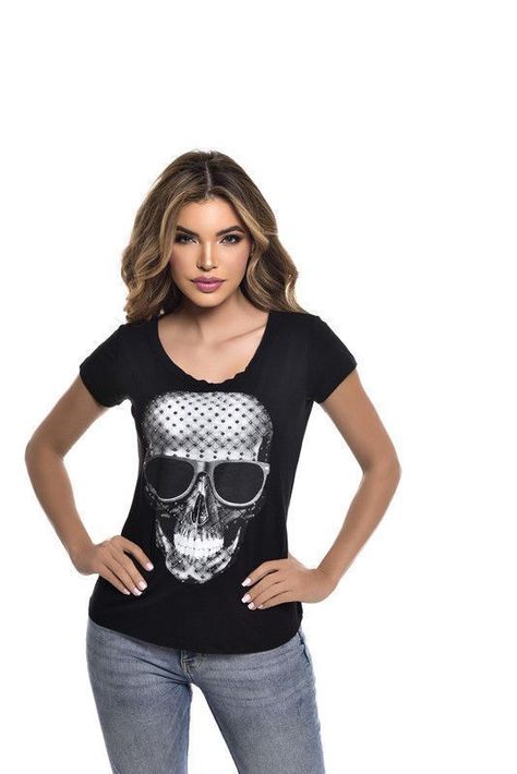 POLERA MC PEDRERIA SKULL SMILE BLACK RC-11-2