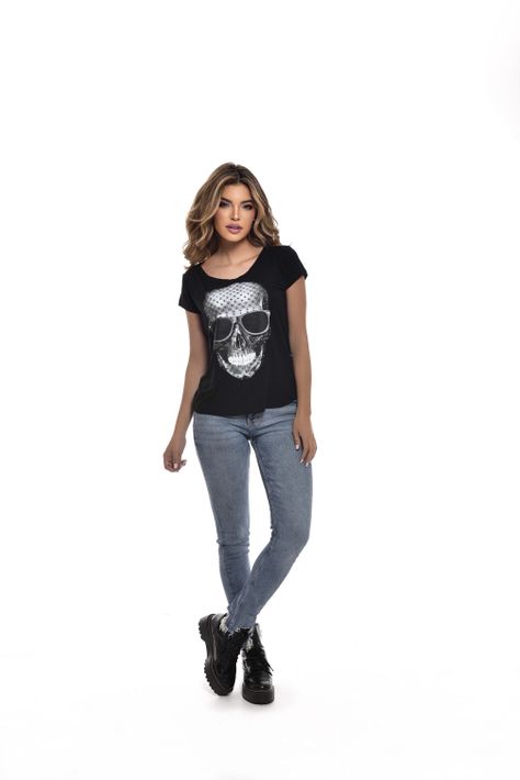POLERA MC PEDRERIA SKULL SMILE BLACK RC-11-4