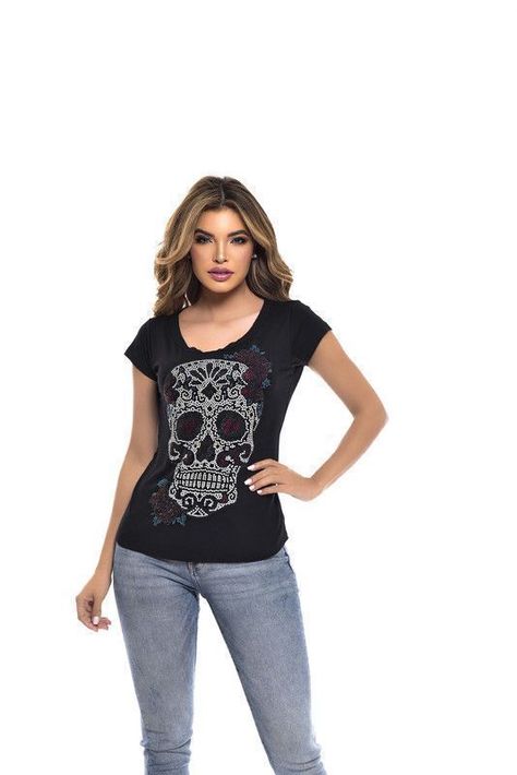 POLERA MC PEDRERIA WOMAN SKULL BLACK RC-16-0