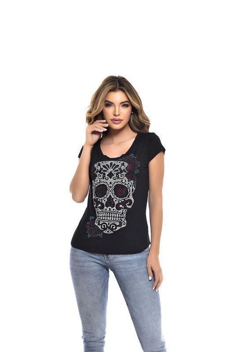 POLERA MC PEDRERIA WOMAN SKULL BLACK RC-16-1